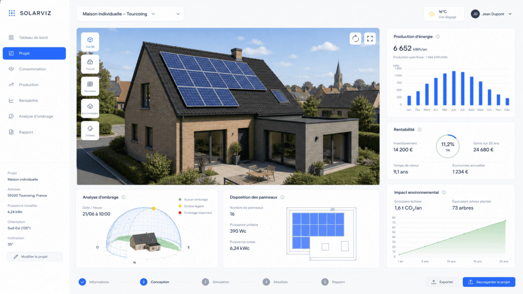 Installateur solaire Nord Solar expliquant les économies d'énergie et l'autoconsommation à un couple de clients.