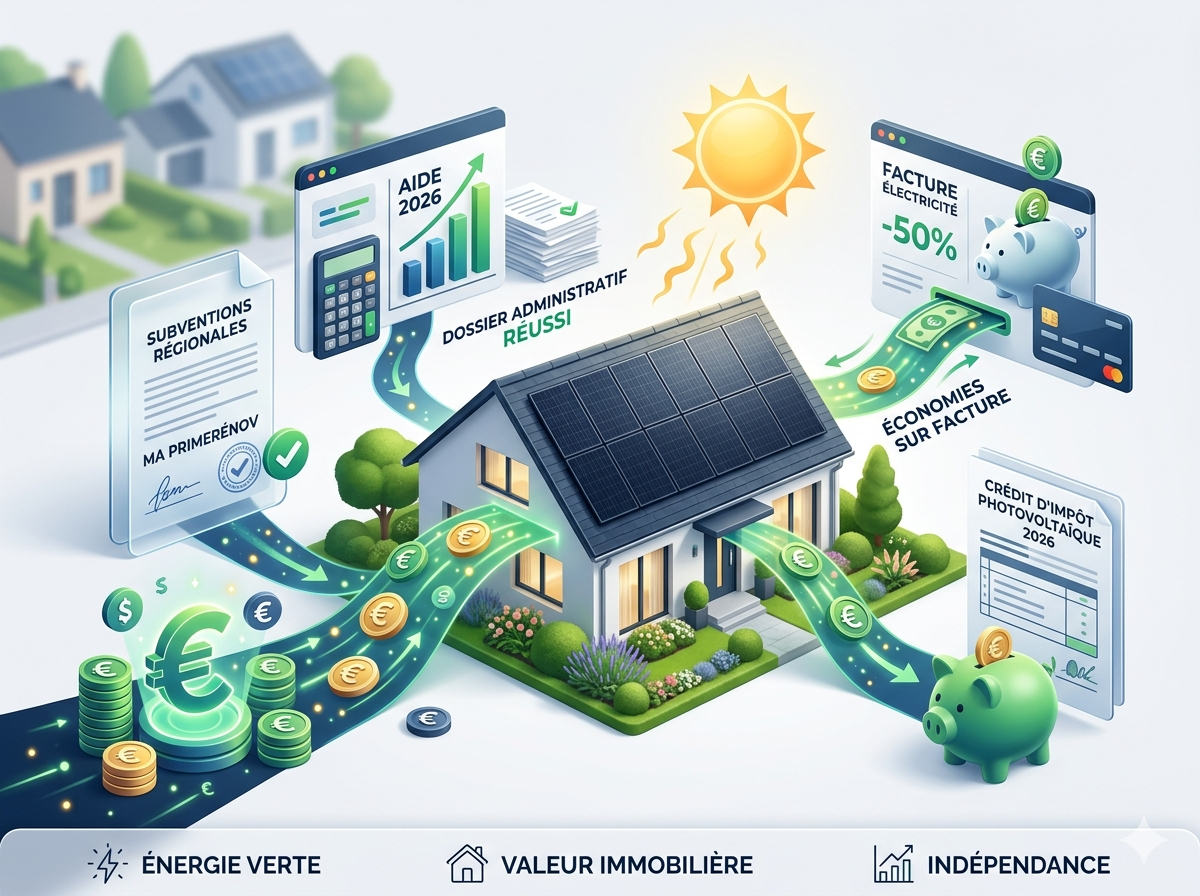 Aides financières photovoltaïques en 2026 – TVA 5,5%, obligation d'achat EDF OA, exonération taxe foncière