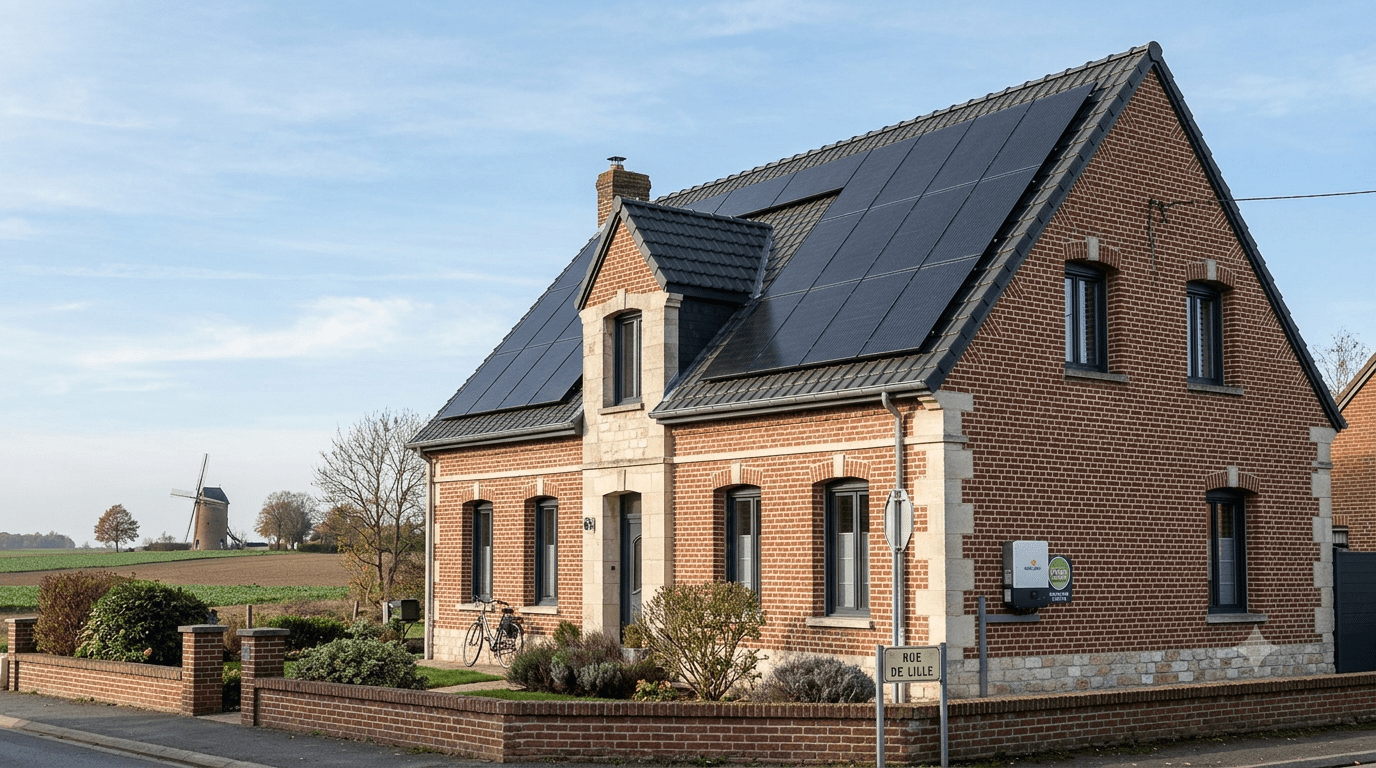 Maison résidentielle typique des Hauts-de-France avec installation solaire