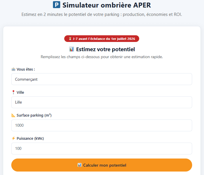Simulateur ombrière APER – vérifiez si votre parking est concerné par la loi APER
