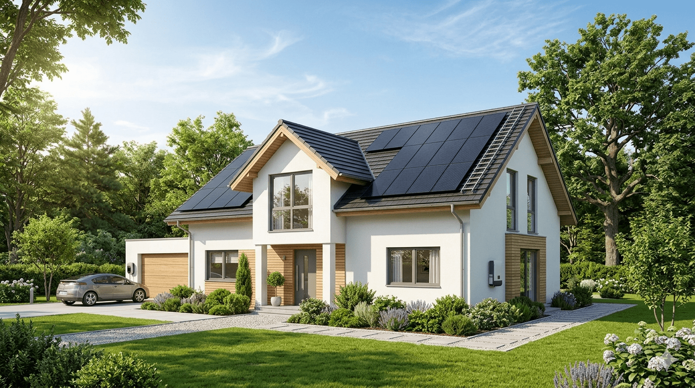 Maison moderne avec panneaux solaires - installation résidentielle 2026