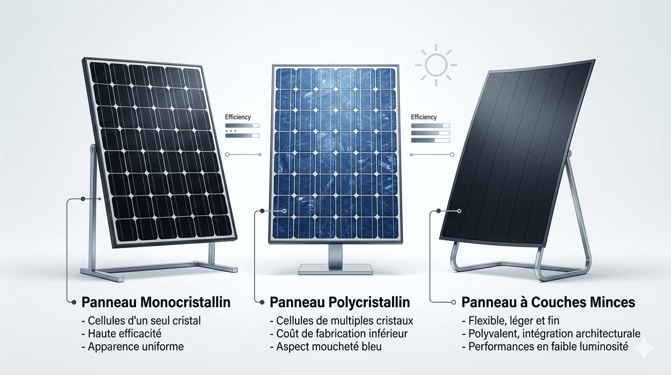 Comparaison des types de panneaux solaires 2026 : TOPCon, PERC, hybrides