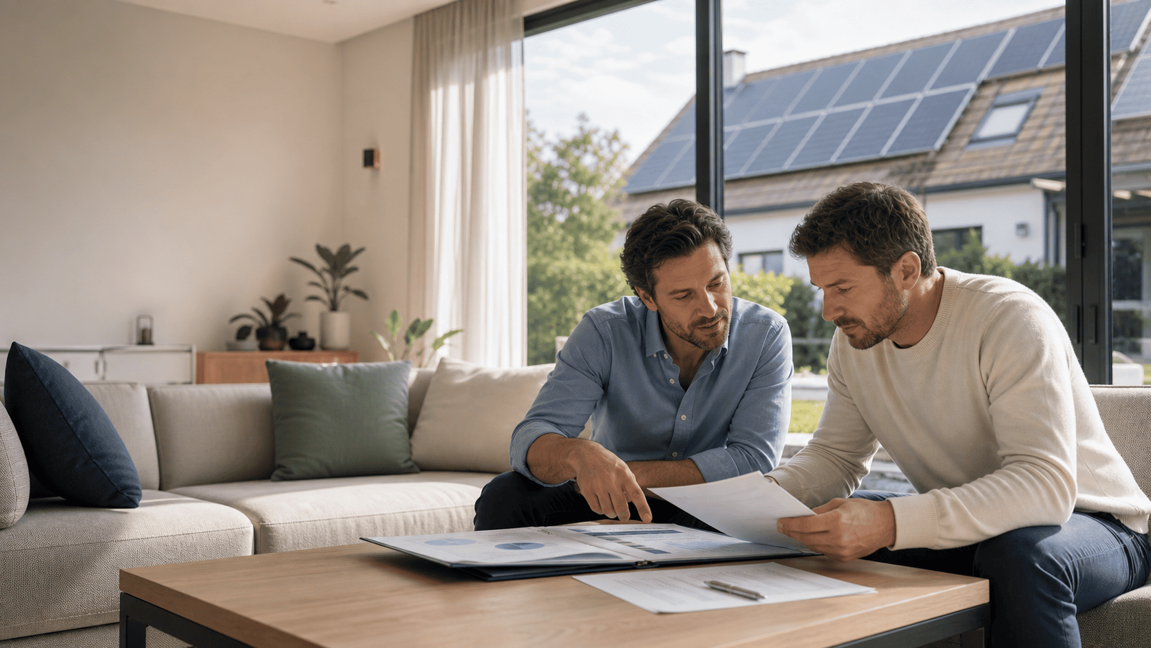 Client échangeant avec un conseiller solaire sur les documents contractuels d’un projet photovoltaïque et son droit de rétractation