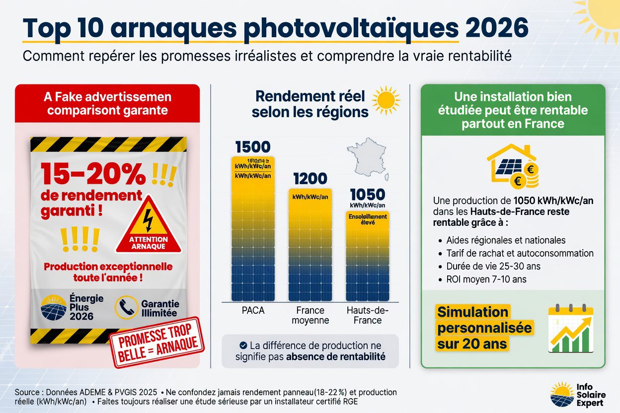 Graphique des rendements photovoltaïques par région