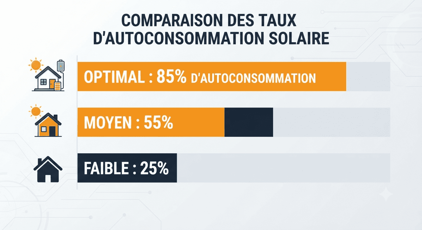 Graphique comparant les taux d'autoconsommation : sans optimisation, avec optimisation, avec EMS